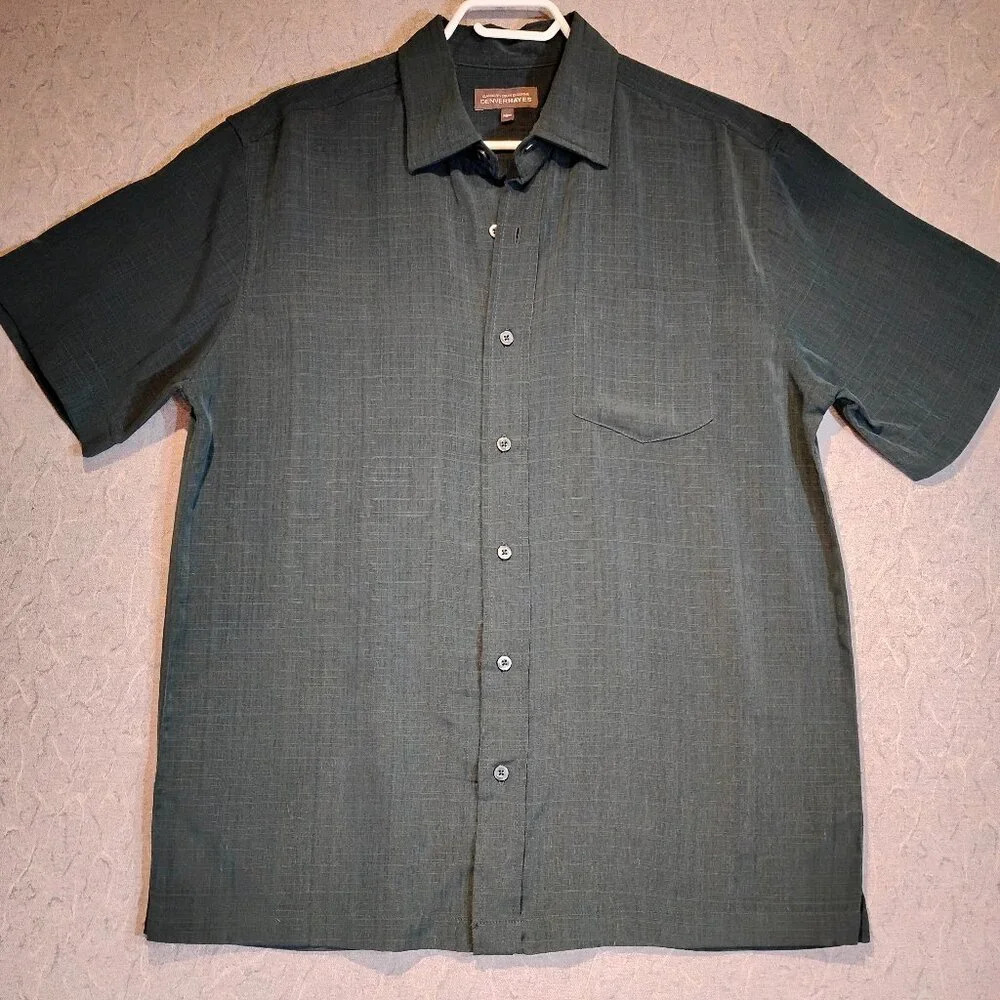 Denver Hayes Classic Fit Green/Gold Metallic Short Sleeve Shirt Size Medium